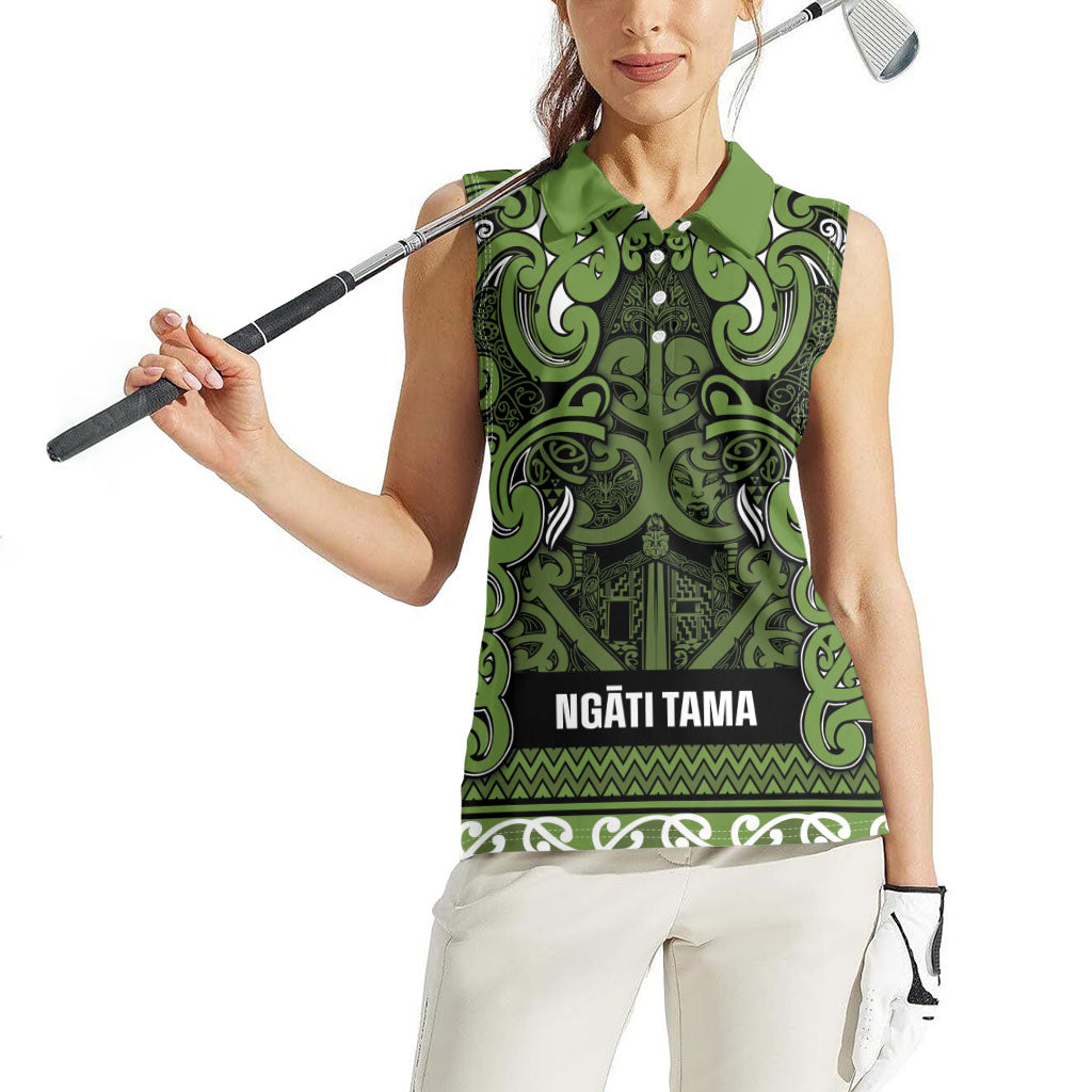 Aotearoa Iwi Ngāti Tama ki Taranaki Trust Women Sleeveless Polo Shirt Maori Wharenui House Tribal Pattern