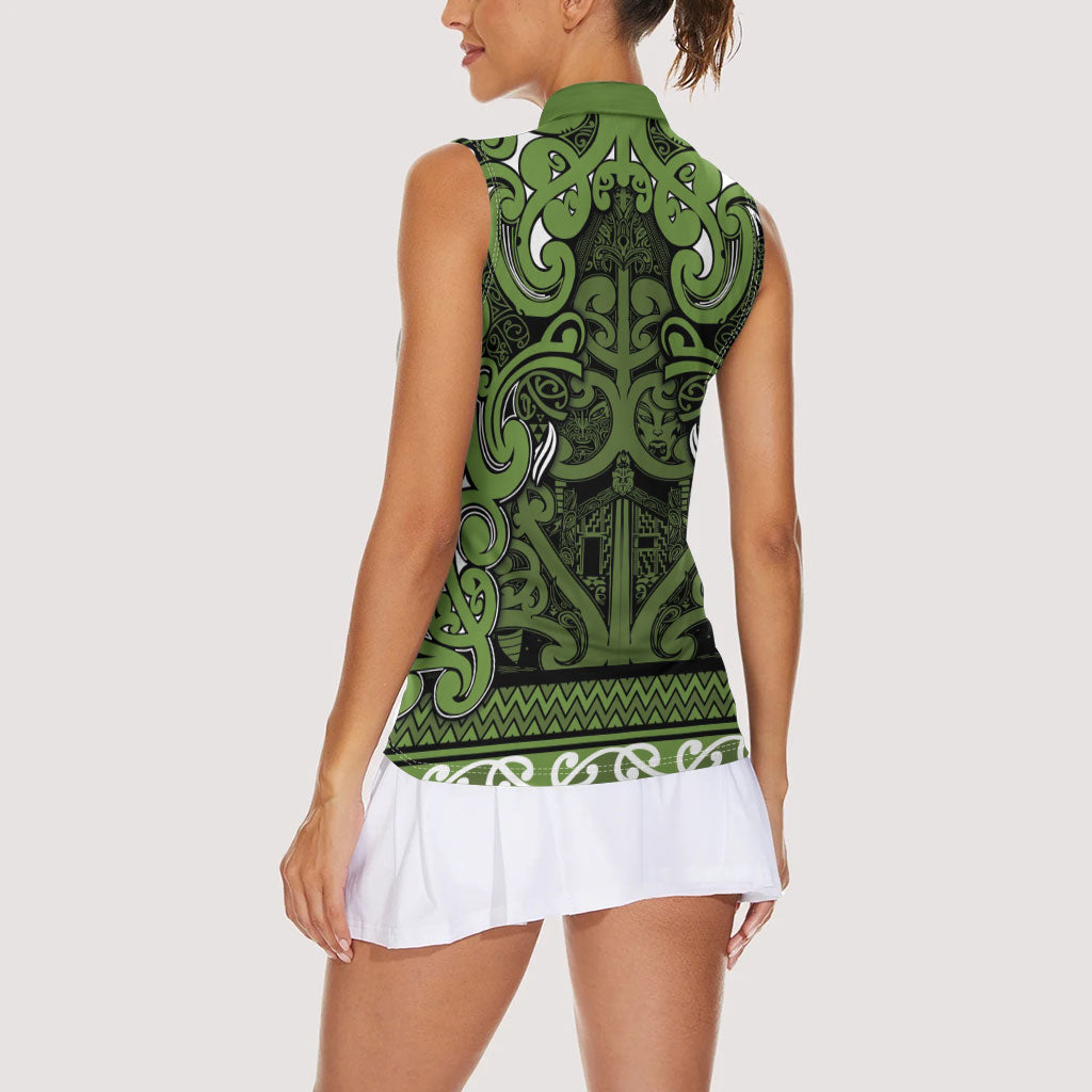 Aotearoa Iwi Ngāti Tama ki Taranaki Trust Women Sleeveless Polo Shirt Maori Wharenui House Tribal Pattern