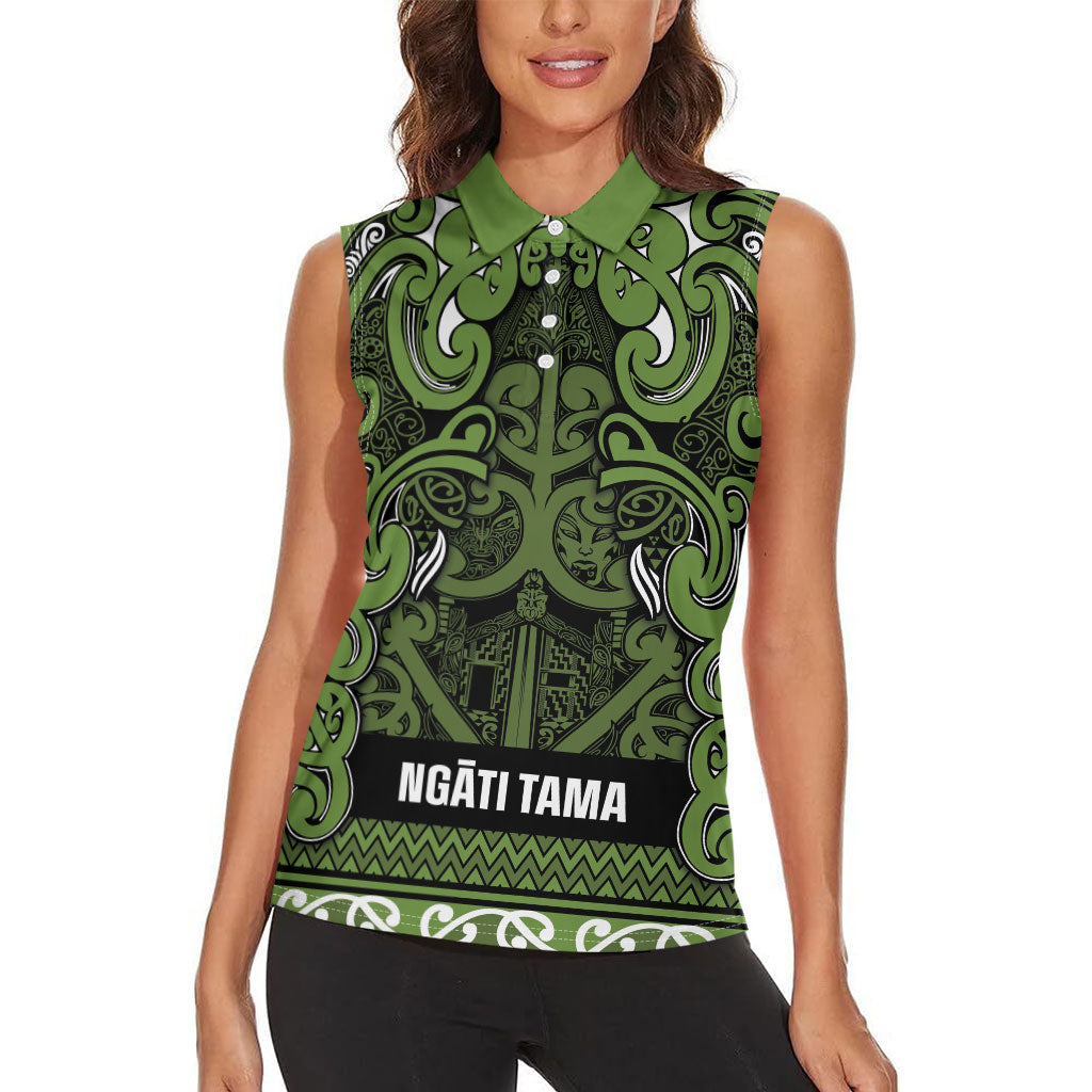 Aotearoa Iwi Ngāti Tama ki Taranaki Trust Women Sleeveless Polo Shirt Maori Wharenui House Tribal Pattern