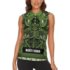 Aotearoa Iwi Ngāti Tama ki Taranaki Trust Women Sleeveless Polo Shirt Maori Wharenui House Tribal Pattern