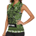Aotearoa Iwi Ngāti Tama ki Taranaki Trust Women Sleeveless Polo Shirt Maori Wharenui House Tribal Pattern