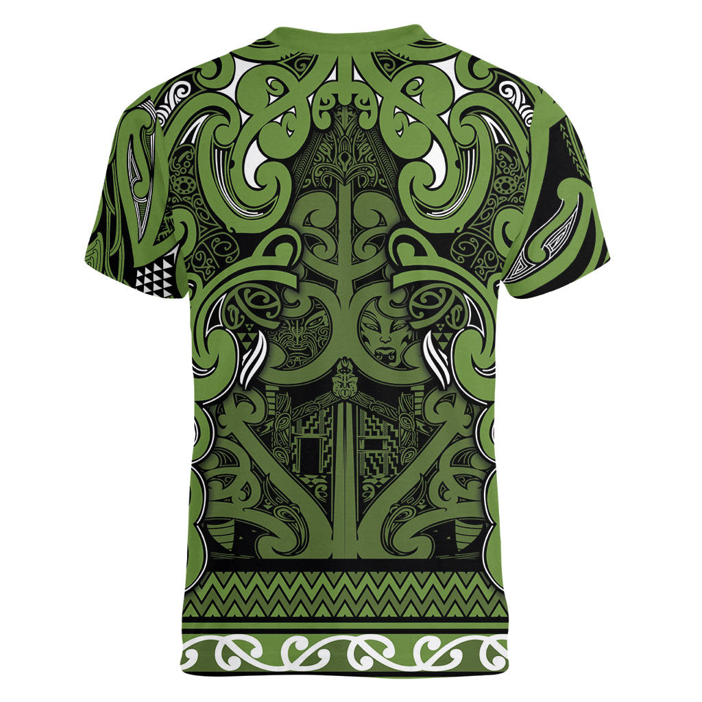 Aotearoa Iwi Ngāti Tama ki Taranaki Trust Women V-Neck T-Shirt Maori Wharenui House Tribal Pattern