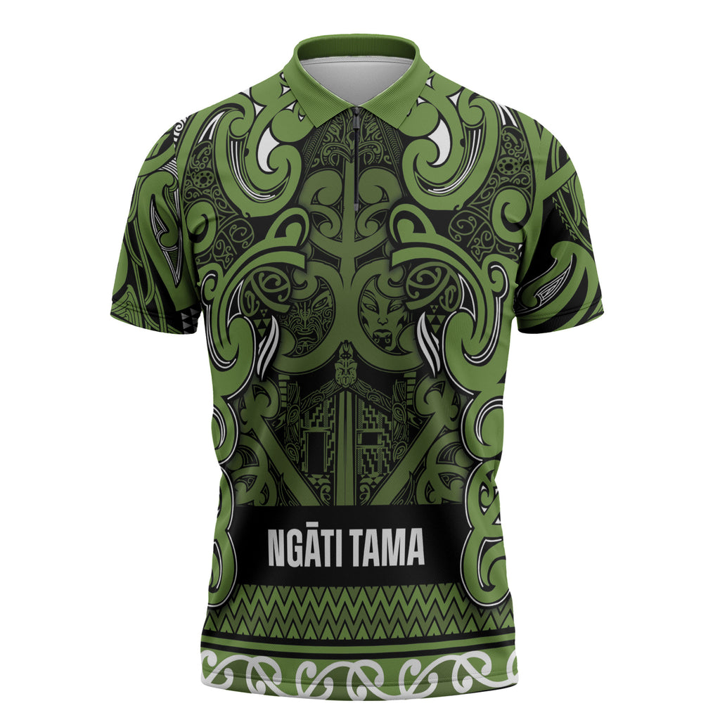 Aotearoa Iwi Ngāti Tama ki Taranaki Trust Zipper Polo Shirt Maori Wharenui House Tribal Pattern