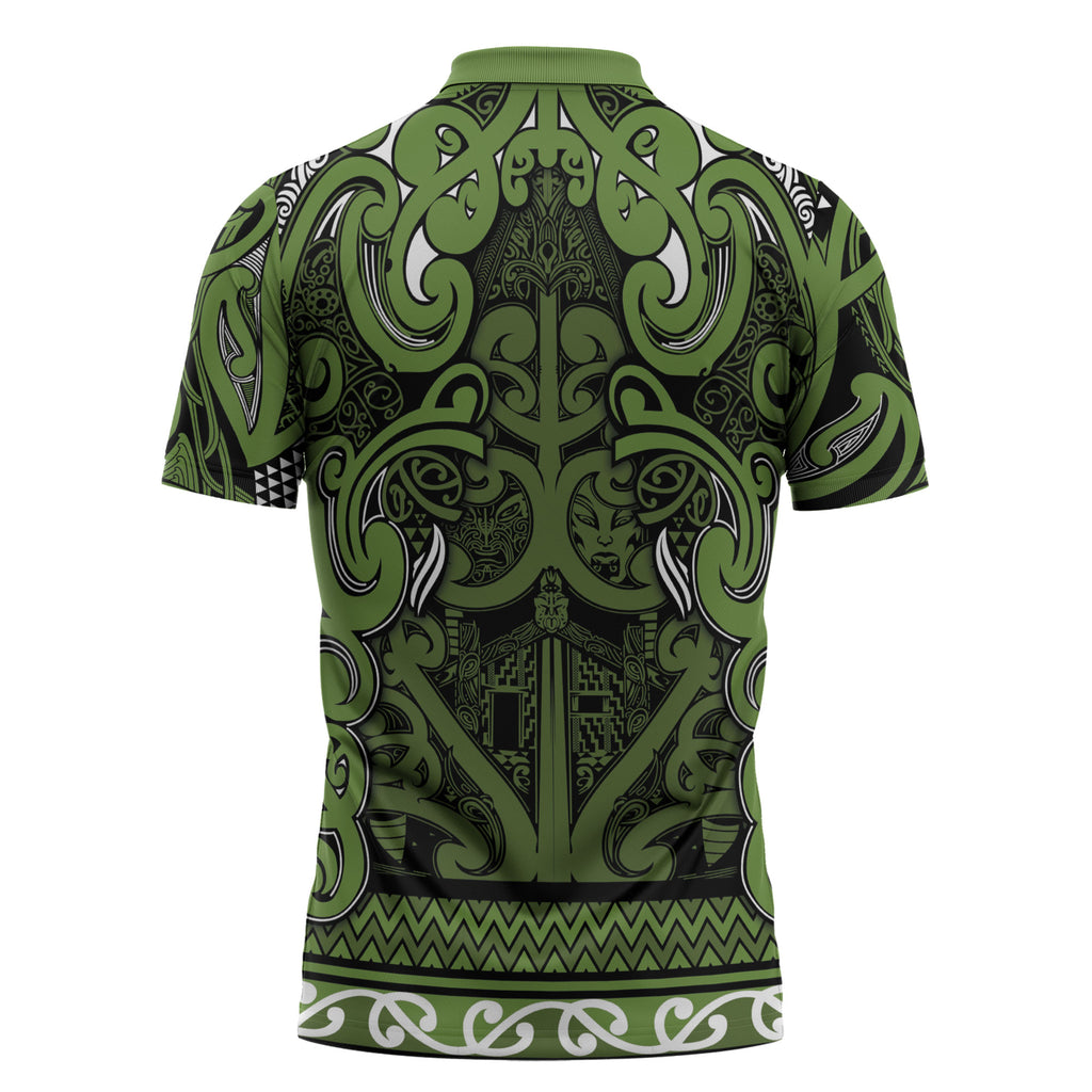 Aotearoa Iwi Ngāti Tama ki Taranaki Trust Zipper Polo Shirt Maori Wharenui House Tribal Pattern