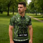 Aotearoa Iwi Ngāti Tama ki Taranaki Trust Zipper Polo Shirt Maori Wharenui House Tribal Pattern