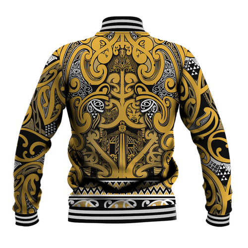 Aotearoa Iwi Ngāti Tama ki Te Waipounamu Trust Baseball Jacket Maori Wharenui House Tribal Pattern