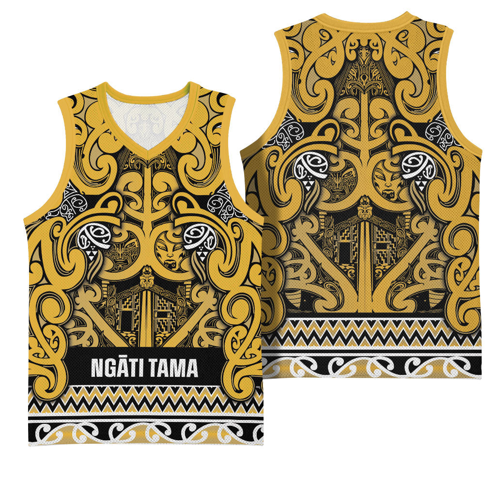 Aotearoa Iwi Ngāti Tama ki Te Waipounamu Trust Basketball Jersey Maori Wharenui House Tribal Pattern
