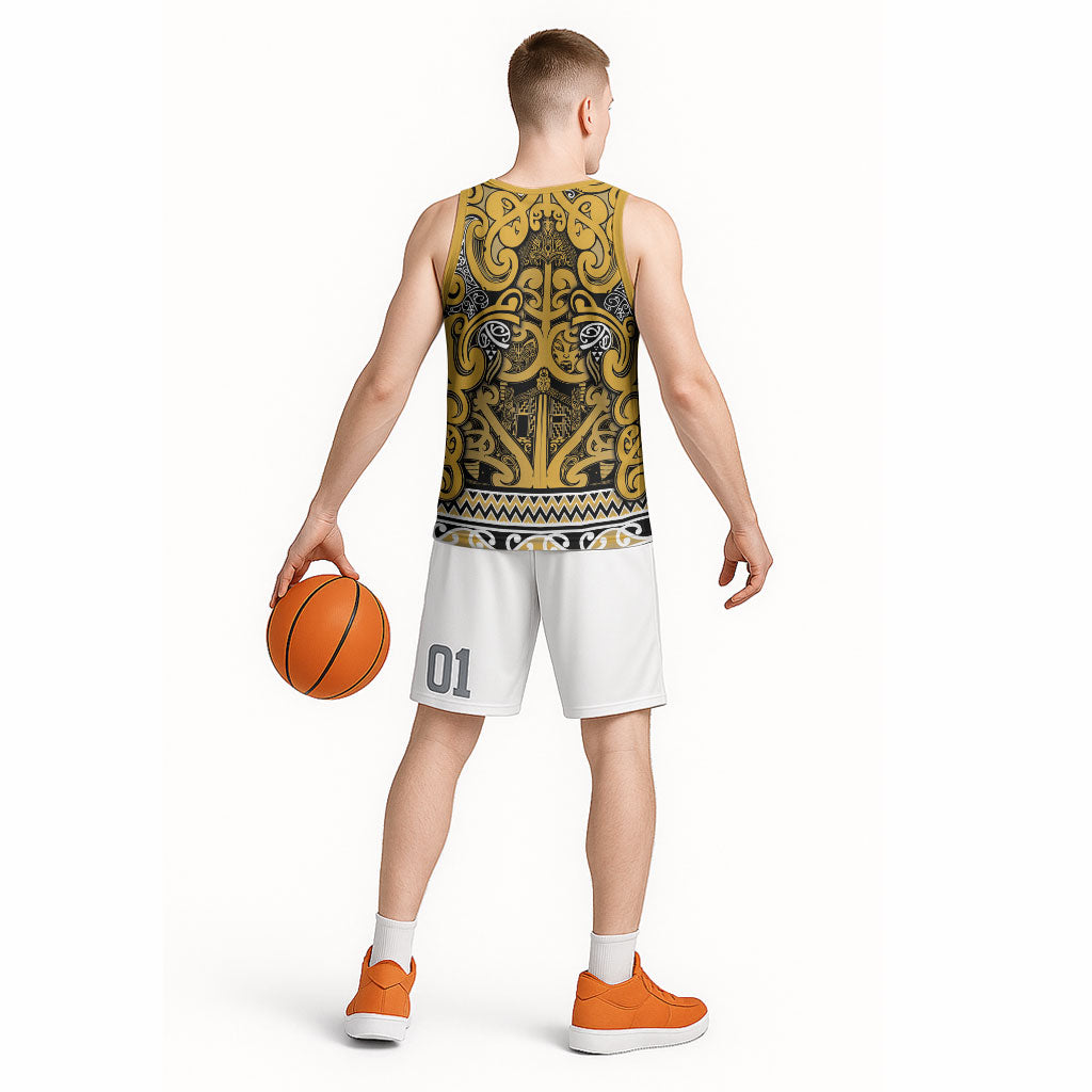 Aotearoa Iwi Ngāti Tama ki Te Waipounamu Trust Basketball Jersey Maori Wharenui House Tribal Pattern