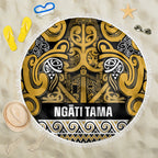 Aotearoa Iwi Ngāti Tama ki Te Waipounamu Trust Beach Blanket Maori Wharenui House Tribal Pattern