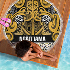 Aotearoa Iwi Ngāti Tama ki Te Waipounamu Trust Beach Blanket Maori Wharenui House Tribal Pattern