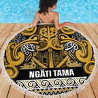 Aotearoa Iwi Ngāti Tama ki Te Waipounamu Trust Beach Blanket Maori Wharenui House Tribal Pattern