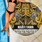 Aotearoa Iwi Ngāti Tama ki Te Waipounamu Trust Beach Blanket Maori Wharenui House Tribal Pattern