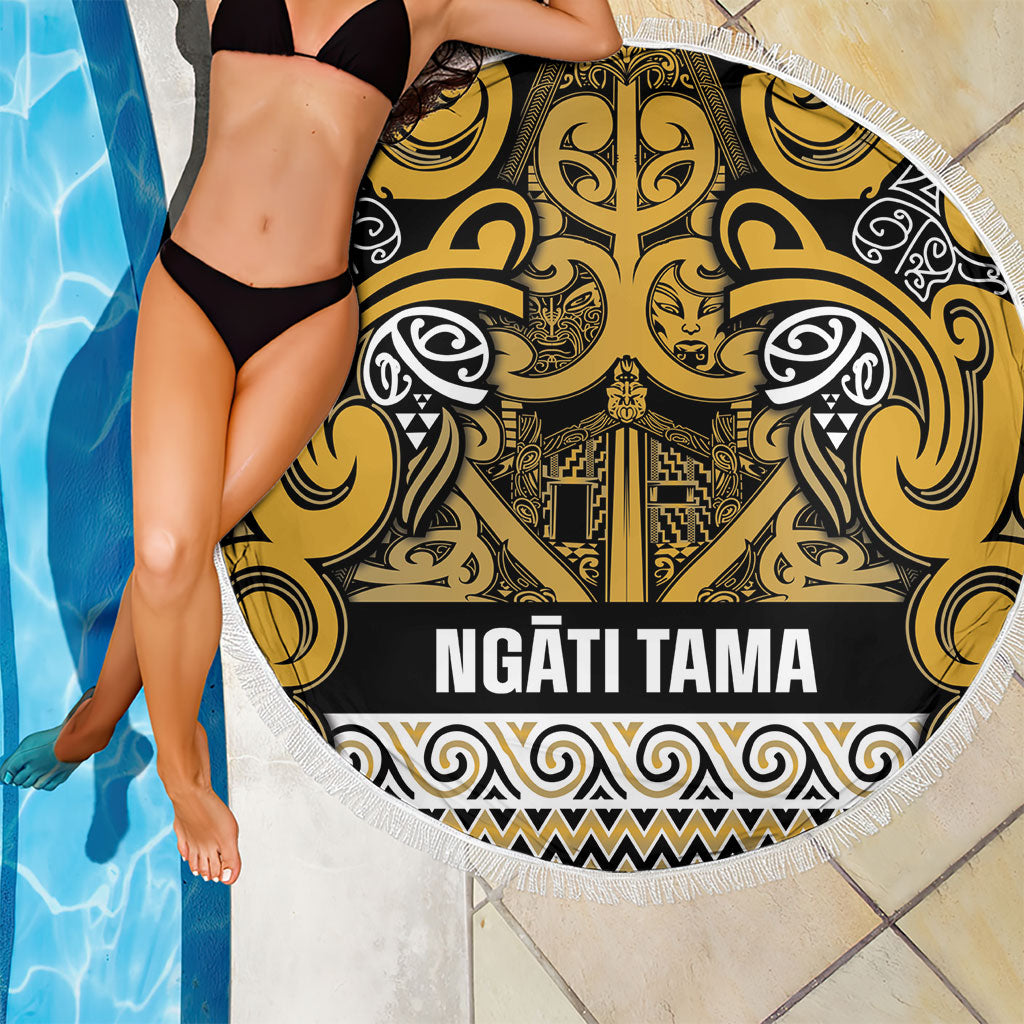 Aotearoa Iwi Ngāti Tama ki Te Waipounamu Trust Beach Blanket Maori Wharenui House Tribal Pattern