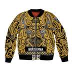 Aotearoa Iwi Ngāti Tama ki Te Waipounamu Trust Bomber Jacket Maori Wharenui House Tribal Pattern