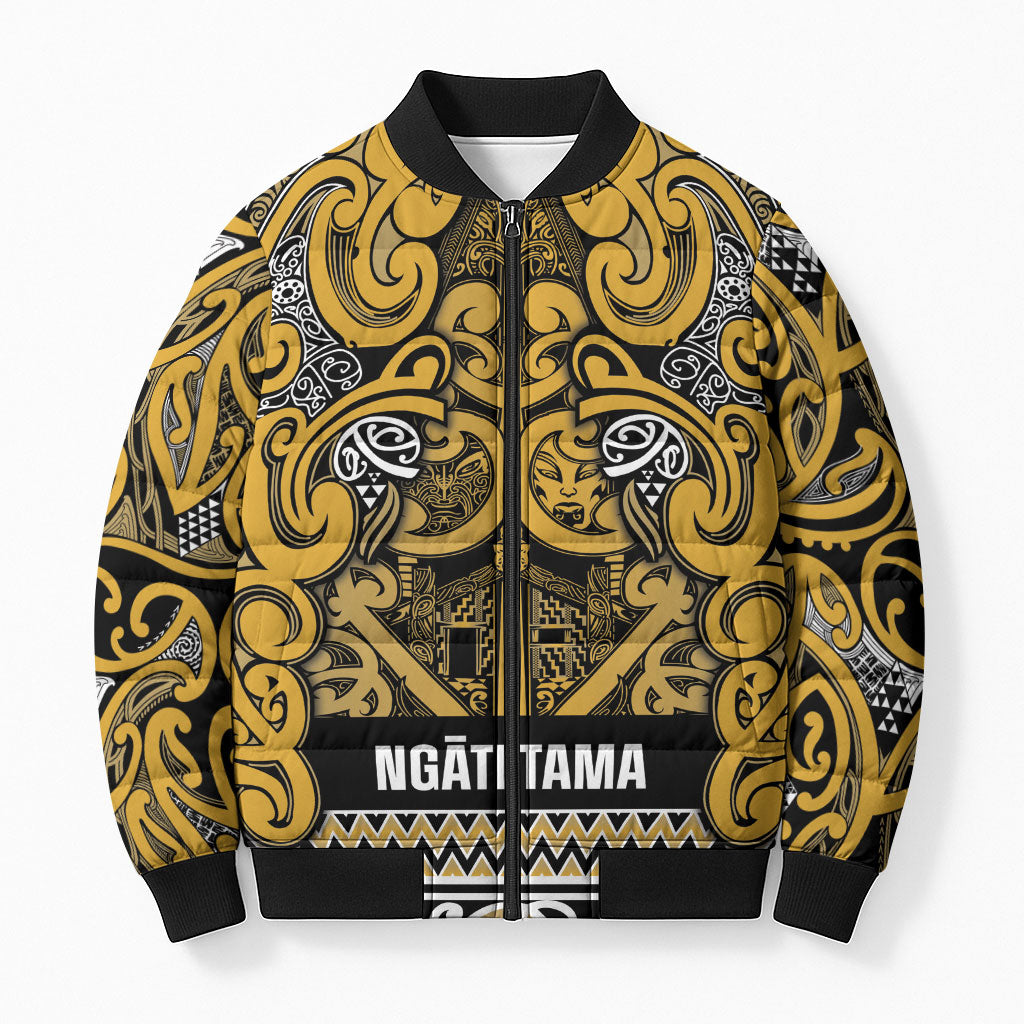Aotearoa Iwi Ngāti Tama ki Te Waipounamu Trust Bomber Puffer Jacket Maori Wharenui House Tribal Pattern