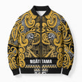 Aotearoa Iwi Ngāti Tama ki Te Waipounamu Trust Bomber Puffer Jacket Maori Wharenui House Tribal Pattern
