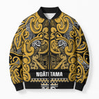 Aotearoa Iwi Ngāti Tama ki Te Waipounamu Trust Bomber Puffer Jacket Maori Wharenui House Tribal Pattern
