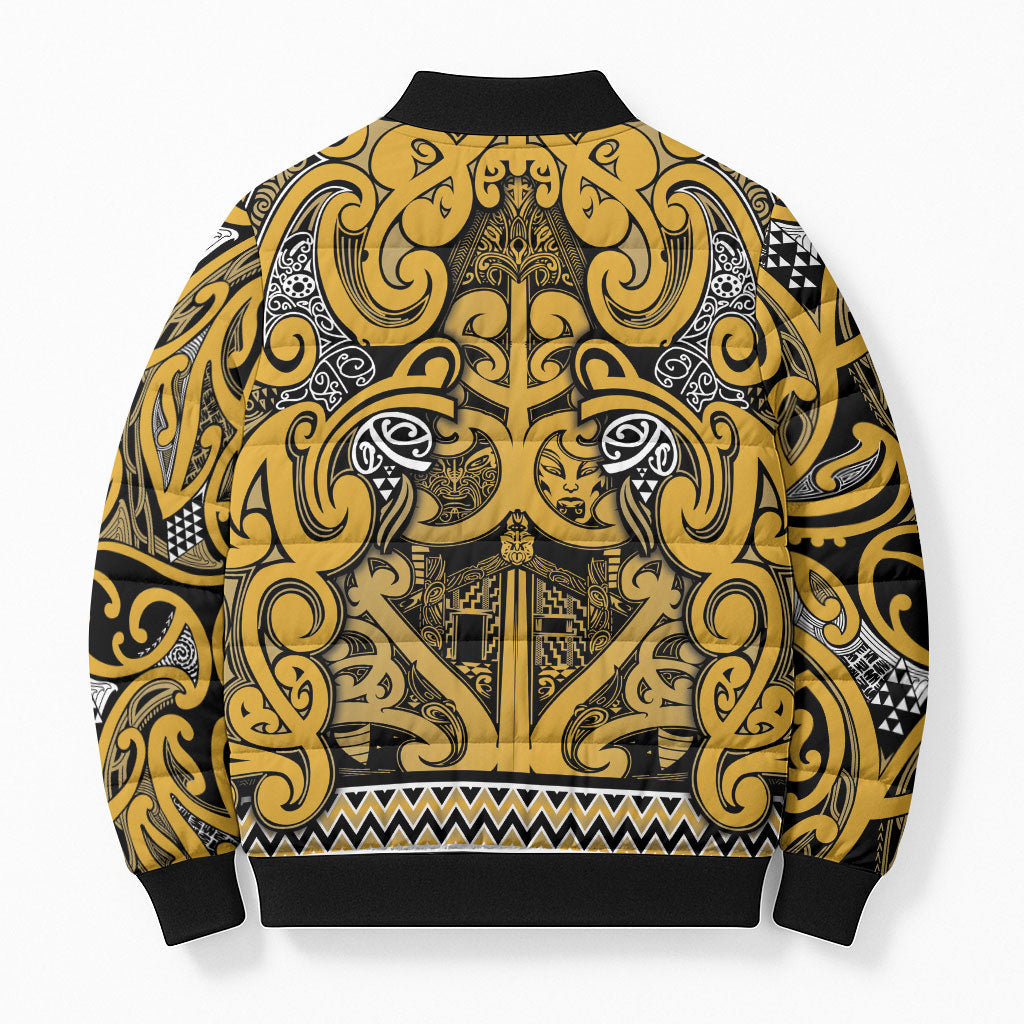 Aotearoa Iwi Ngāti Tama ki Te Waipounamu Trust Bomber Puffer Jacket Maori Wharenui House Tribal Pattern