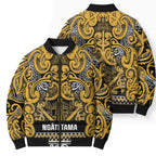 Aotearoa Iwi Ngāti Tama ki Te Waipounamu Trust Bomber Puffer Jacket Maori Wharenui House Tribal Pattern