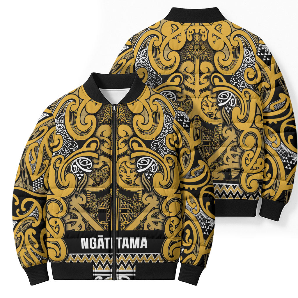 Aotearoa Iwi Ngāti Tama ki Te Waipounamu Trust Bomber Puffer Jacket Maori Wharenui House Tribal Pattern