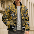 Aotearoa Iwi Ngāti Tama ki Te Waipounamu Trust Bomber Puffer Jacket Maori Wharenui House Tribal Pattern
