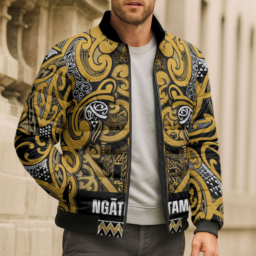 Aotearoa Iwi Ngāti Tama ki Te Waipounamu Trust Bomber Puffer Jacket Maori Wharenui House Tribal Pattern