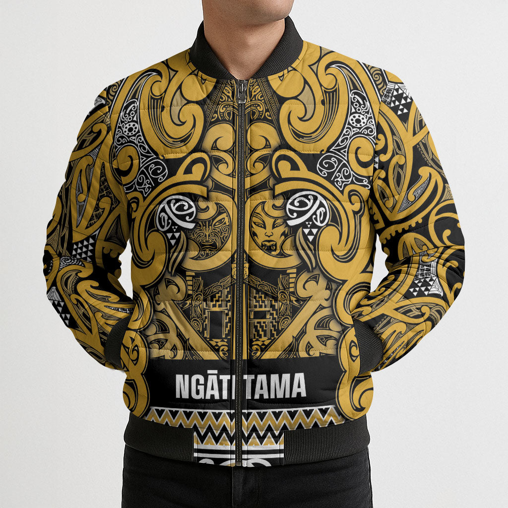 Aotearoa Iwi Ngāti Tama ki Te Waipounamu Trust Bomber Puffer Jacket Maori Wharenui House Tribal Pattern