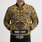 Aotearoa Iwi Ngāti Tama ki Te Waipounamu Trust Bomber Puffer Jacket Maori Wharenui House Tribal Pattern