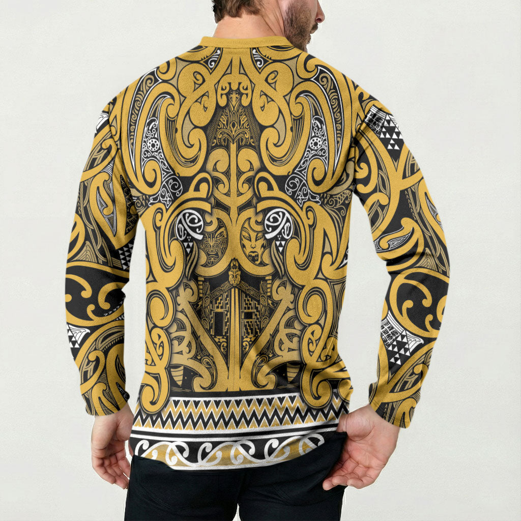 Aotearoa Iwi Ngāti Tama ki Te Waipounamu Trust Button Sweatshirt Maori Wharenui House Tribal Pattern