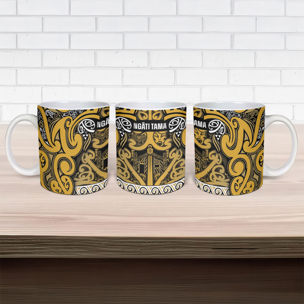 Aotearoa Iwi Ngāti Tama ki Te Waipounamu Trust Ceramic Mug Maori Wharenui House Tribal Pattern