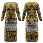 Aotearoa Iwi Ngāti Tama ki Te Waipounamu Trust Couples Matching Long Sleeve Bodycon Dress and Hawaiian Shirt Maori Wharenui House Tribal Pattern