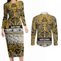 Aotearoa Iwi Ngāti Tama ki Te Waipounamu Trust Couples Matching Long Sleeve Bodycon Dress and Long Sleeve Button Shirt Maori Wharenui House Tribal Pattern