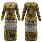 Aotearoa Iwi Ngāti Tama ki Te Waipounamu Trust Couples Matching Long Sleeve Bodycon Dress and Long Sleeve Button Shirt Maori Wharenui House Tribal Pattern