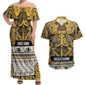 Aotearoa Iwi Ngāti Tama ki Te Waipounamu Trust Couples Matching Off Shoulder Maxi Dress and Hawaiian Shirt Maori Wharenui House Tribal Pattern