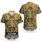Aotearoa Iwi Ngāti Tama ki Te Waipounamu Trust Couples Matching Off Shoulder Short Dress and Hawaiian Shirt Maori Wharenui House Tribal Pattern