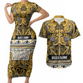 Aotearoa Iwi Ngāti Tama ki Te Waipounamu Trust Couples Matching Short Sleeve Bodycon Dress and Hawaiian Shirt Maori Wharenui House Tribal Pattern