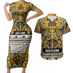Aotearoa Iwi Ngāti Tama ki Te Waipounamu Trust Couples Matching Short Sleeve Bodycon Dress and Hawaiian Shirt Maori Wharenui House Tribal Pattern