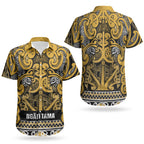 Aotearoa Iwi Ngāti Tama ki Te Waipounamu Trust Couples Matching Short Sleeve Bodycon Dress and Hawaiian Shirt Maori Wharenui House Tribal Pattern