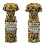 Aotearoa Iwi Ngāti Tama ki Te Waipounamu Trust Couples Matching Short Sleeve Bodycon Dress and Long Sleeve Button Shirt Maori Wharenui House Tribal Pattern