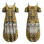 Aotearoa Iwi Ngāti Tama ki Te Waipounamu Trust Couples Matching Summer Maxi Dress and Long Sleeve Button Shirt Maori Wharenui House Tribal Pattern