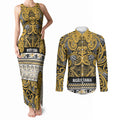 Aotearoa Iwi Ngāti Tama ki Te Waipounamu Trust Couples Matching Tank Maxi Dress and Long Sleeve Button Shirt Maori Wharenui House Tribal Pattern