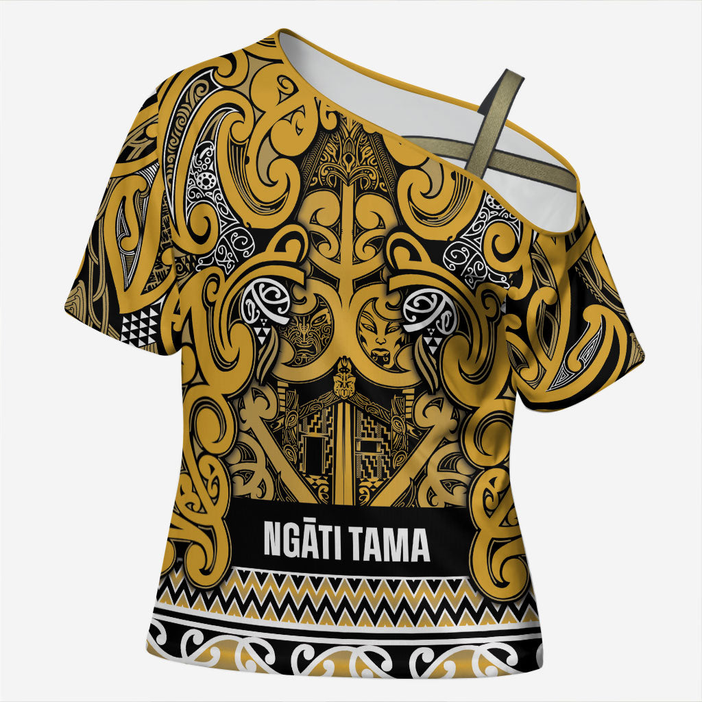Aotearoa Iwi Ngāti Tama ki Te Waipounamu Trust Cross Shoulder Shirt Maori Wharenui House Tribal Pattern
