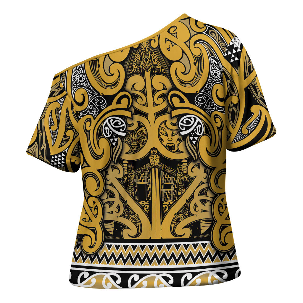 Aotearoa Iwi Ngāti Tama ki Te Waipounamu Trust Cross Shoulder Shirt Maori Wharenui House Tribal Pattern