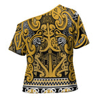 Aotearoa Iwi Ngāti Tama ki Te Waipounamu Trust Cross Shoulder Shirt Maori Wharenui House Tribal Pattern