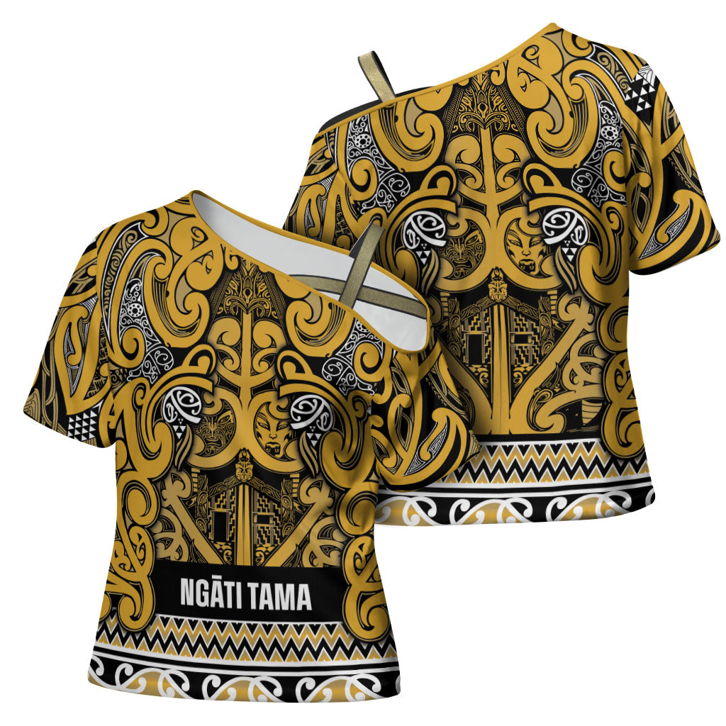 Aotearoa Iwi Ngāti Tama ki Te Waipounamu Trust Cross Shoulder Shirt Maori Wharenui House Tribal Pattern