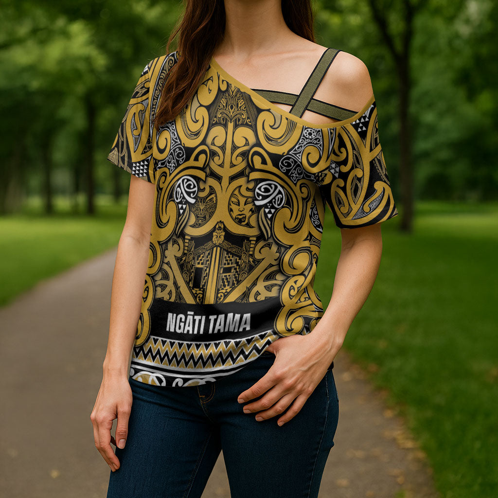 Aotearoa Iwi Ngāti Tama ki Te Waipounamu Trust Cross Shoulder Shirt Maori Wharenui House Tribal Pattern