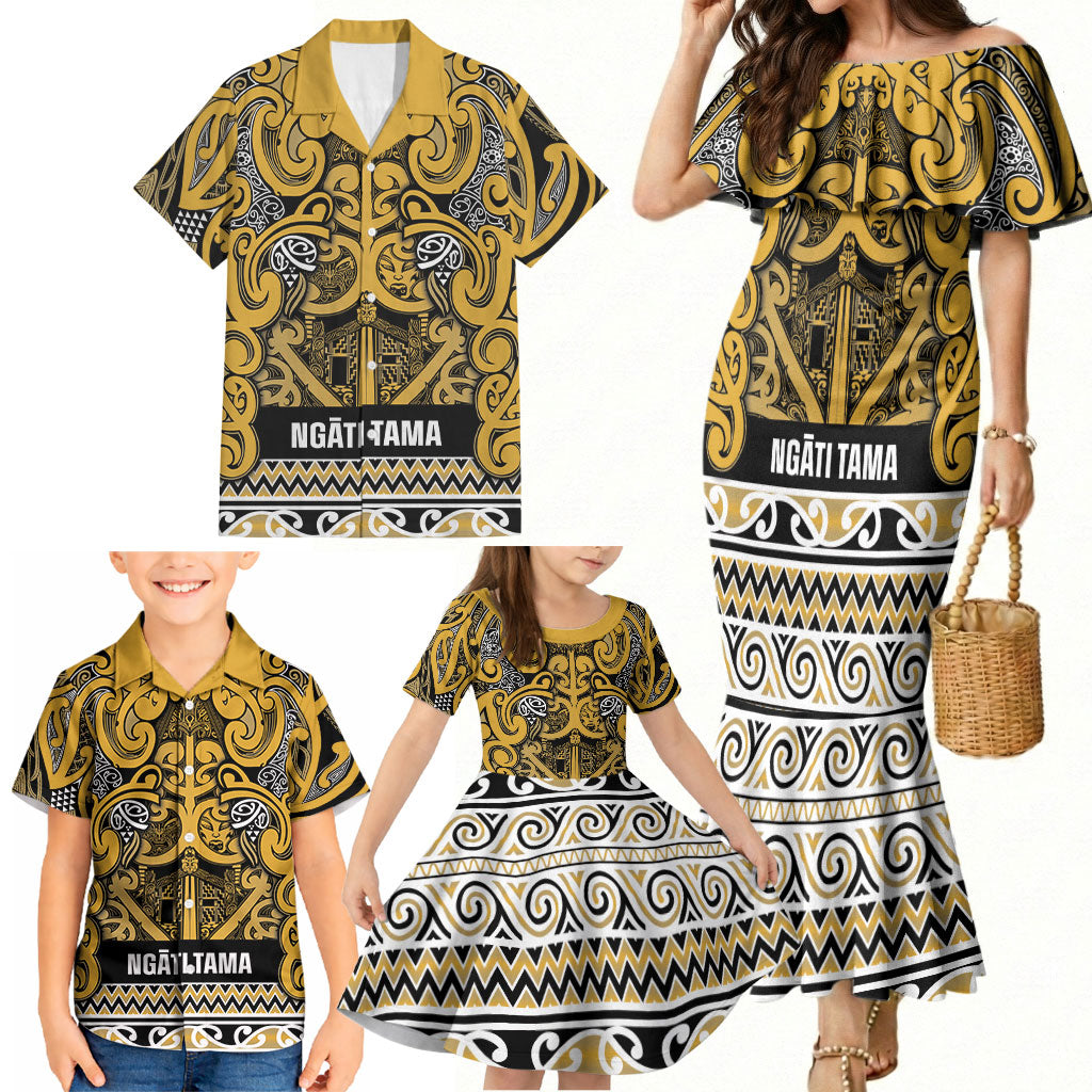 Aotearoa Iwi Ngāti Tama ki Te Waipounamu Trust Family Matching Mermaid Dress and Hawaiian Shirt Maori Wharenui House Tribal Pattern