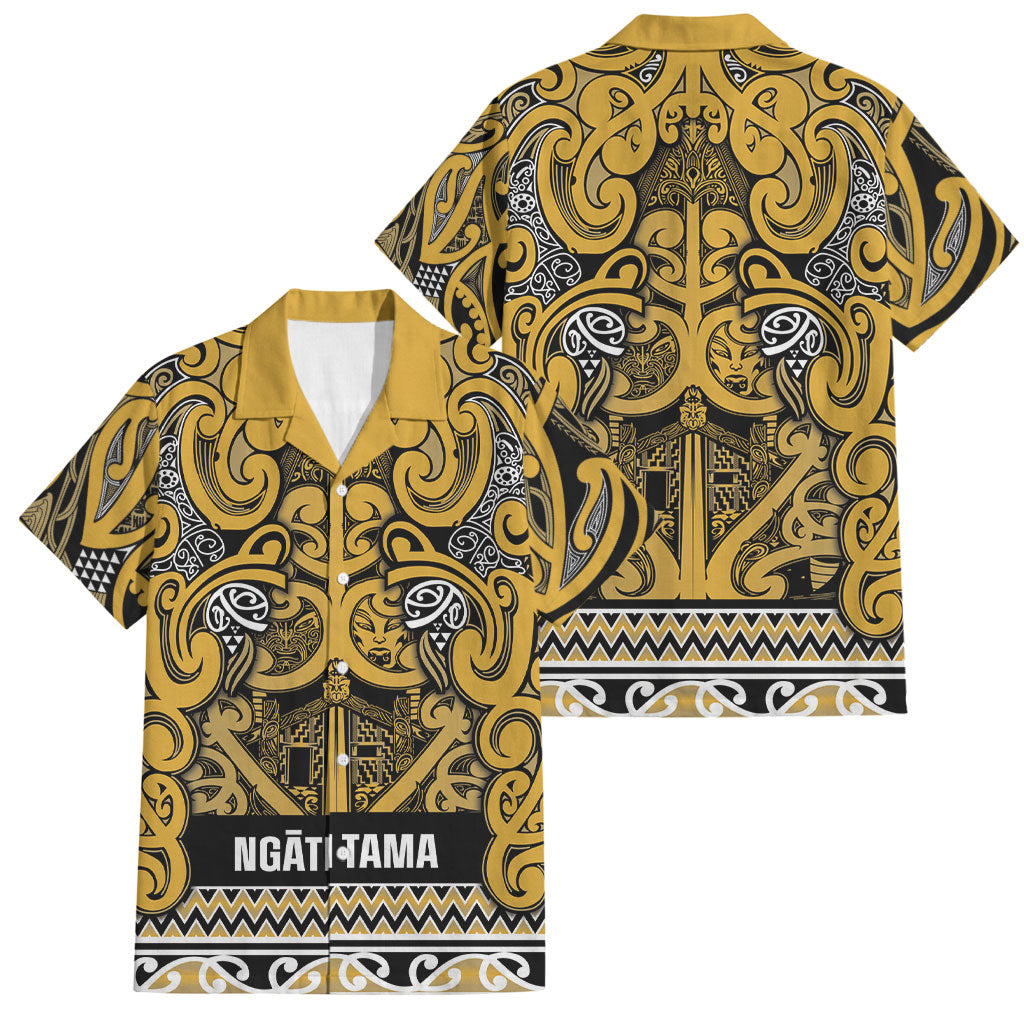 Aotearoa Iwi Ngāti Tama ki Te Waipounamu Trust Family Matching Off The Shoulder Long Sleeve Dress and Hawaiian Shirt Maori Wharenui House Tribal Pattern