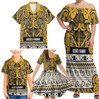 Aotearoa Iwi Ngāti Tama ki Te Waipounamu Trust Family Matching Off Shoulder Maxi Dress and Hawaiian Shirt Maori Wharenui House Tribal Pattern