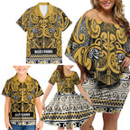 Aotearoa Iwi Ngāti Tama ki Te Waipounamu Trust Family Matching Off Shoulder Short Dress and Hawaiian Shirt Maori Wharenui House Tribal Pattern